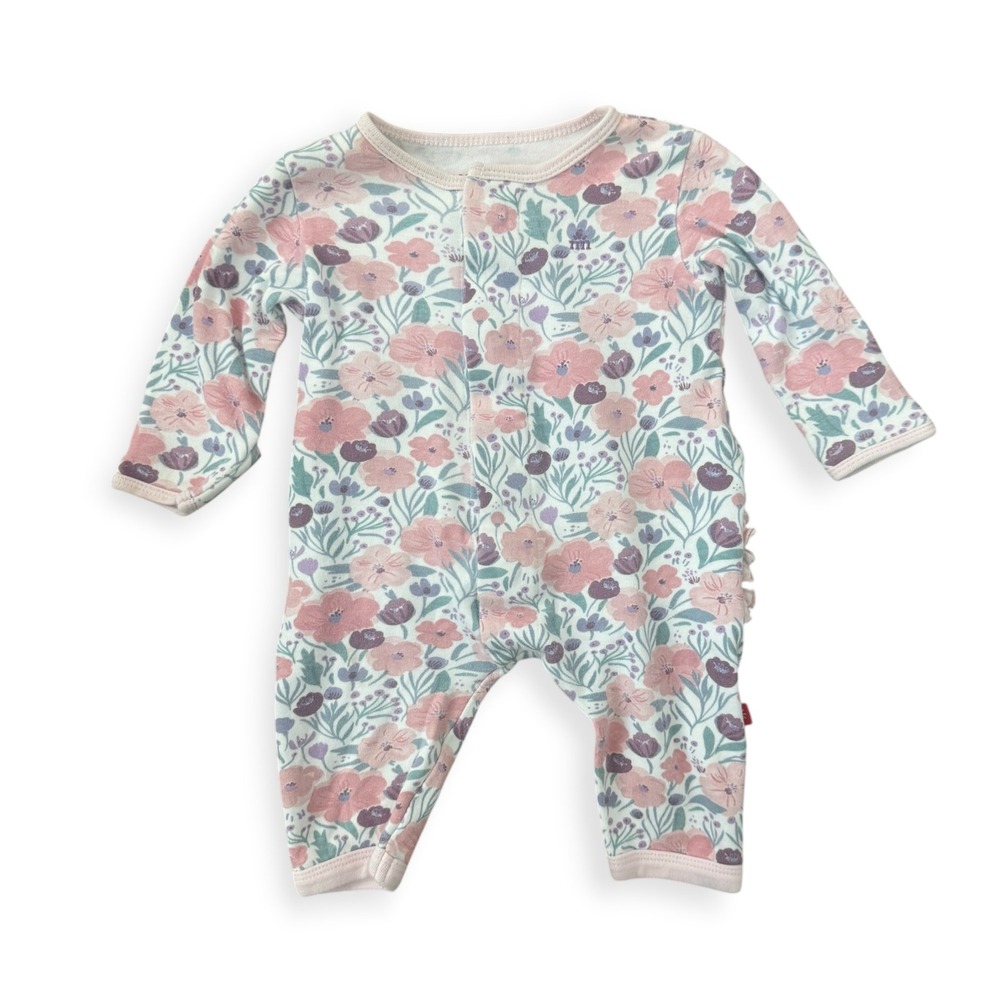 Magnetic Me Floral Organic Cotton Magnetic Romper Pink Purple 0-3 Months